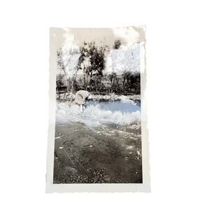 Vtg Lady Picking Flowers Original Monochrome Photography Found Snapshot